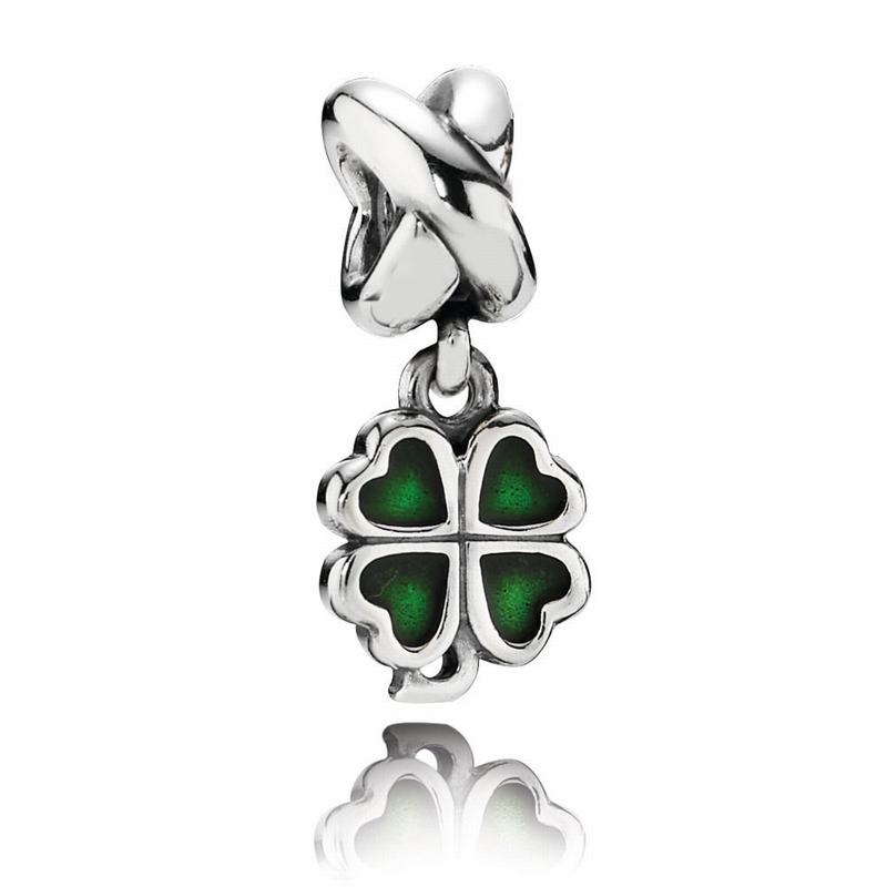 Pandora Four-leaf Clover Dangle Charm - Sterling Silver Oxidised/Enamel/Green - Canada | KN1520ZJ